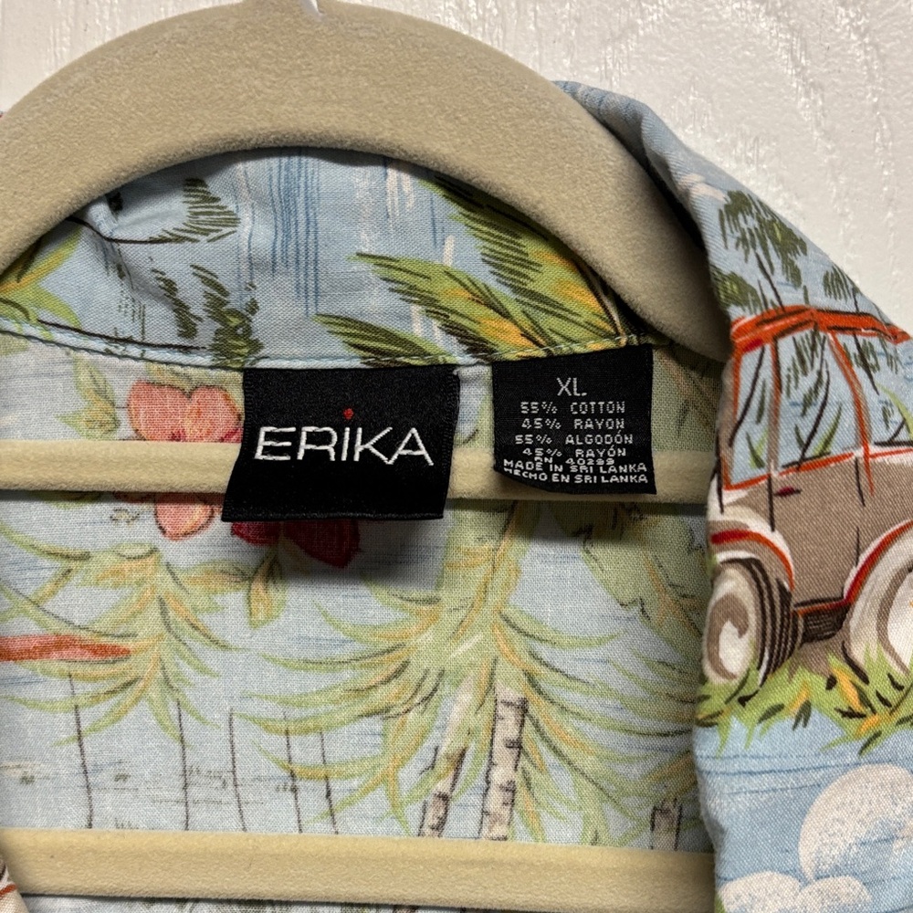 Erika Tropical Print Button Down Shirt - Blue and Green - Picture 2 of 13